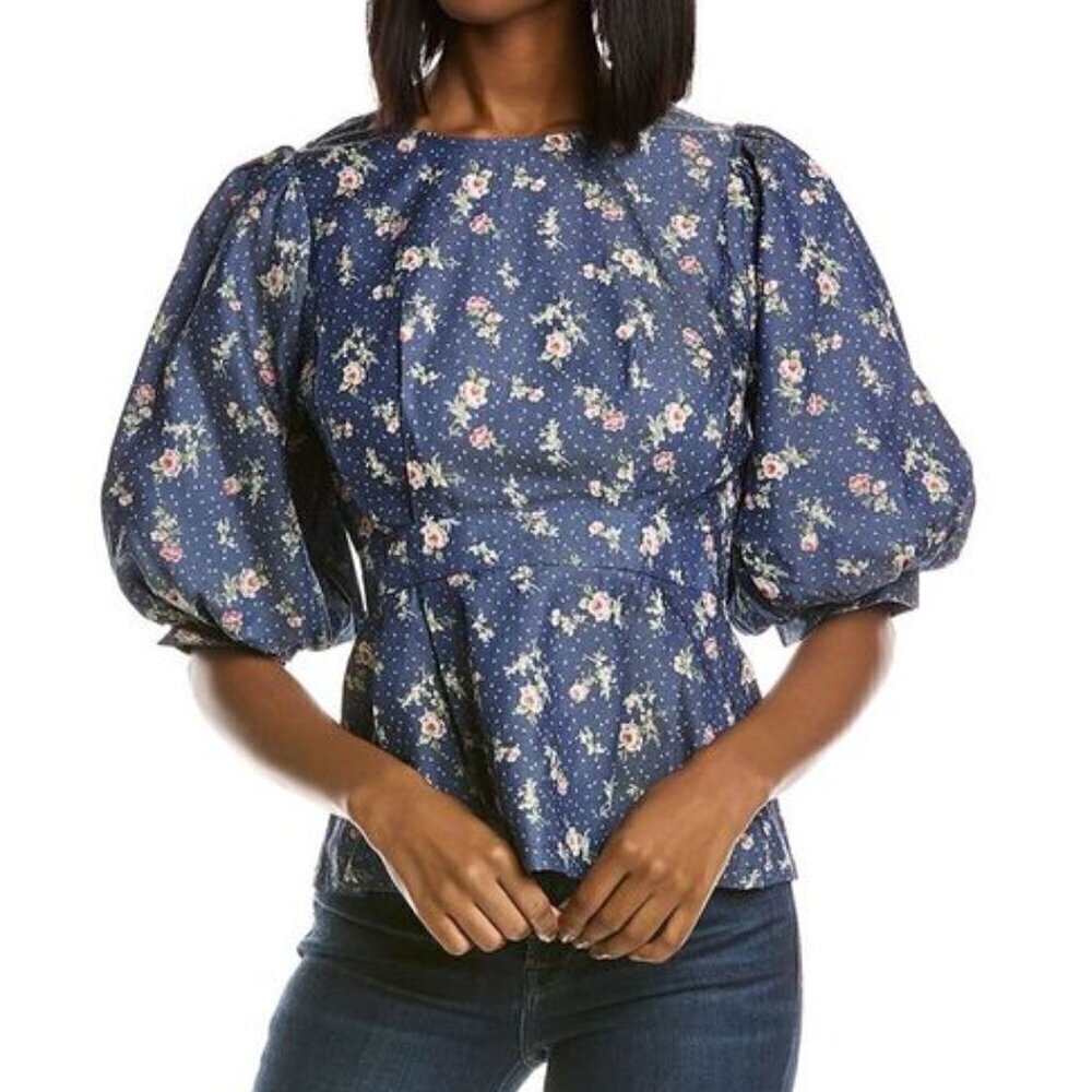 Gracia Blue Floral Peplum Top